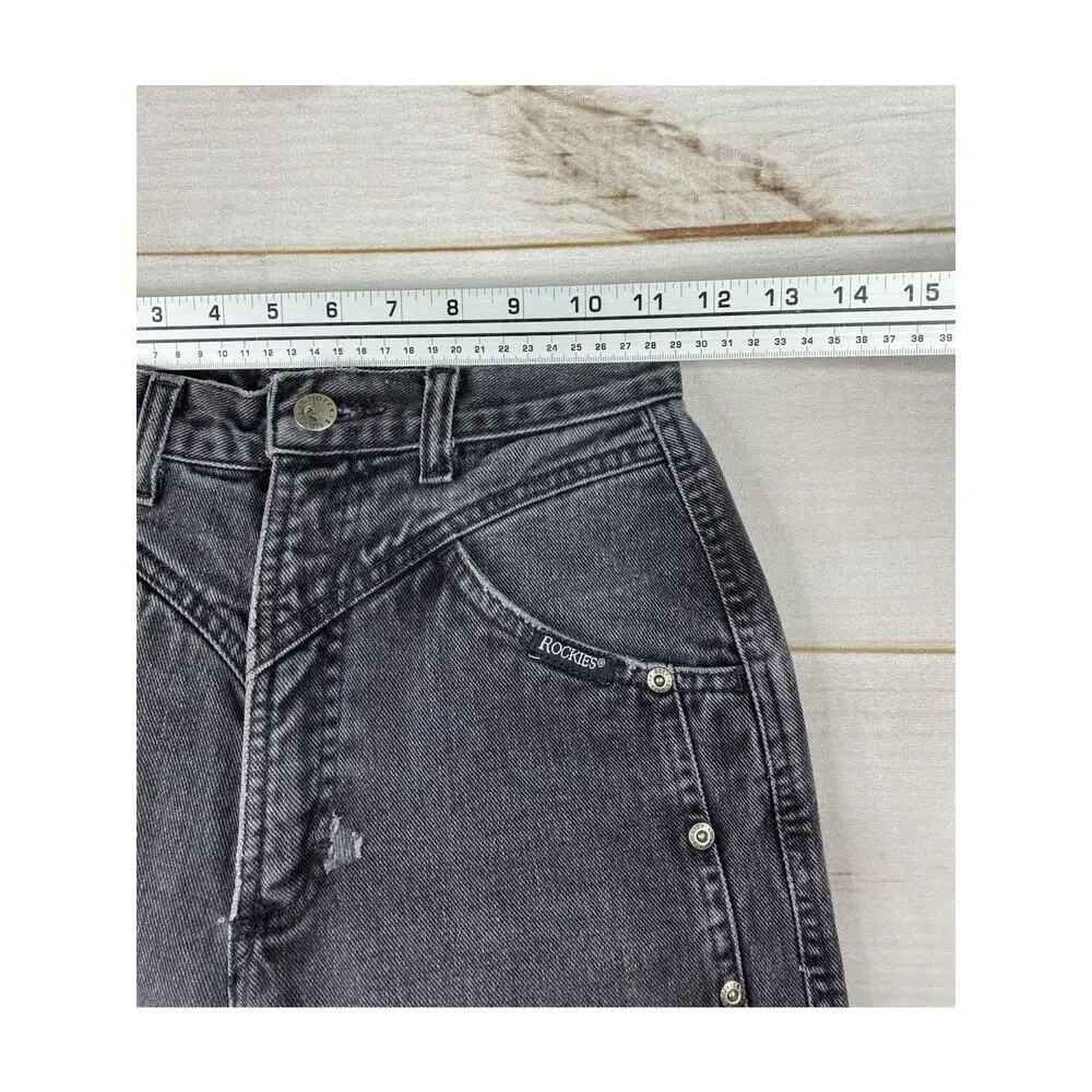 Vtg Rocky Mountain Rockies Jeans 26/3 Faded Black High Rise Button Placket 90s